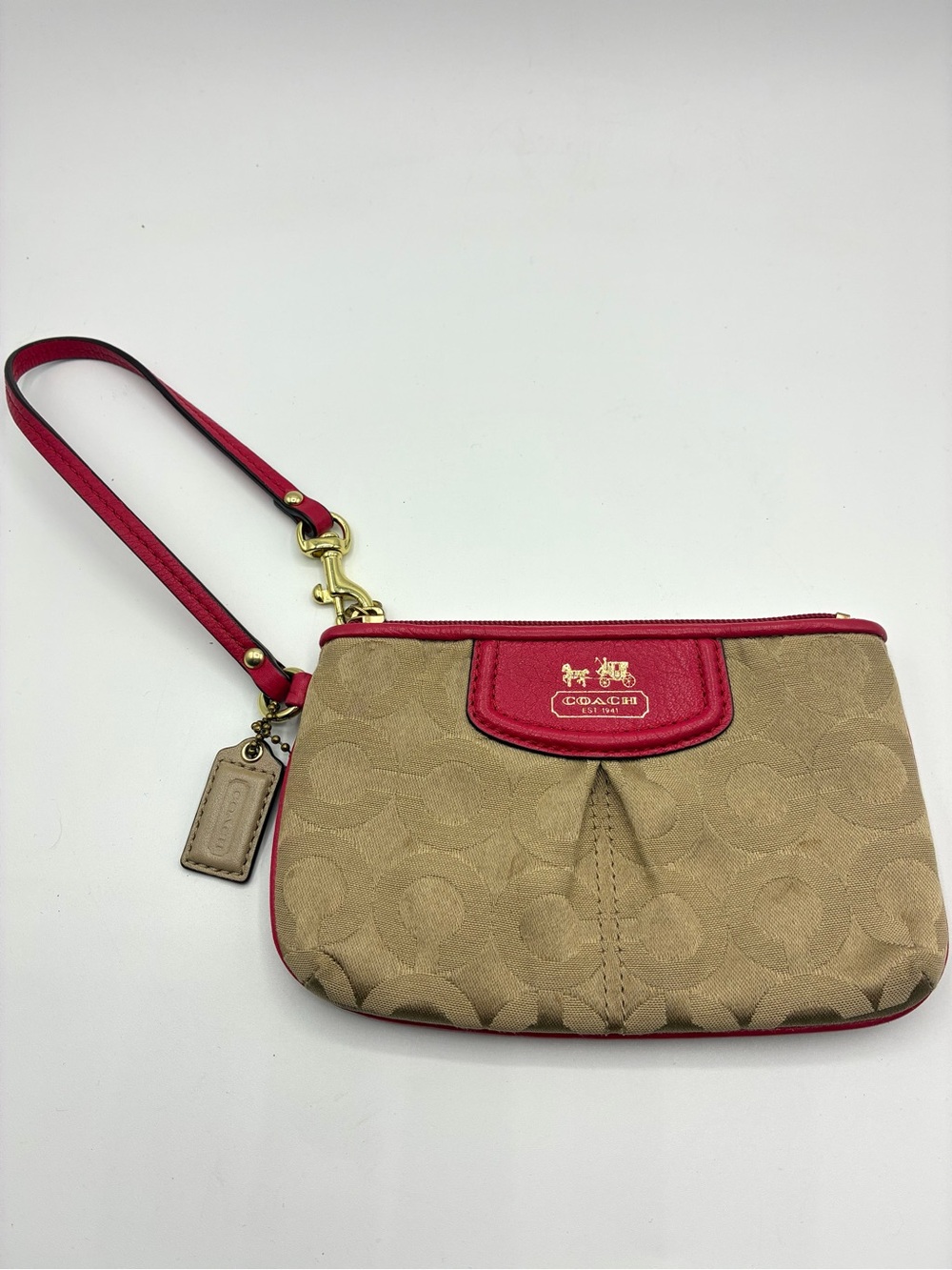 Coach Madison Op Art Signature Beige Pink Wallet Wristlet